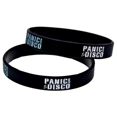1 PC 1/2 Inch Wide Black Music Gift Wrist Band Panic At The Disco Silicone Bangle