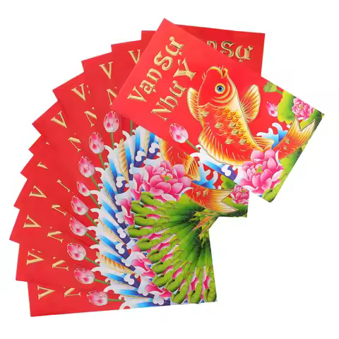 72Pcs Vietnamese New Year Red Packets Koi Fish Prosperity Design Lucky Money Envelopes Spring Festiv