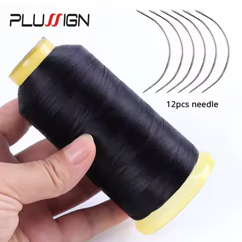 Plussign Supply Needle And Thread For Sew In Hair 12Pcs C Type Crochet Needle Black Weaving Threadfo