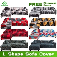 (2 Pcs Sofa Cover Set)L Shape Sofa Cover Set Stretchable L Shape Sofa Set Cover Corner Sofa Cover Sofa Slipcover Free 2 Pcs Pillowcases and Foam Sticks
