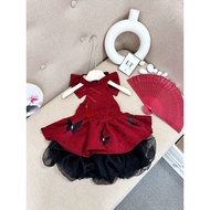 Set yếm gấm đỏ nơ lưng CS413 chân váy đen cho bé gái