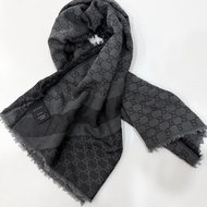 GUCCI 經典 GG 緹花 羊毛 蠶絲 混絲 直紋 雙色 流蘇 披肩 披巾 圍巾