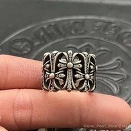 Chrome Hearts Trendy Style Chrome Hearts Ring with Diamonds Cemetery Cross Thai Silver Distressed Re