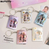 BUTUTU Keychain Mini Album, Little Daisy with Keychain Mini Photo Album, PVC Backpack Keyring