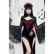 Dark Gothic Spider Web Patchwork Dress - Women's Halloween Costume