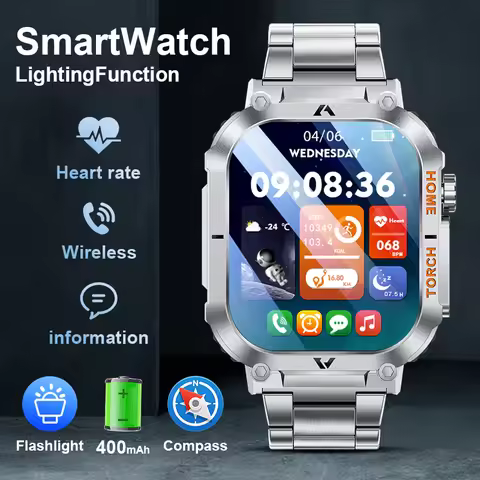 FOXBOX Men's Watch Sports Fitness Bracelet Health Sleep Flashlight Bluetooth Call Waterproof Compass