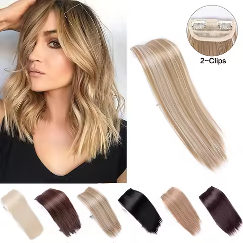 "Leeons Clip-On Hair Pad Natural Hair Extensions 4/8/12Inch Synthetic Hair Pieces Fake Hair 2 Clip-O