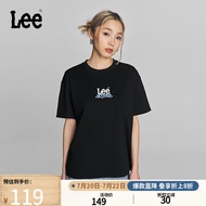 Lee24春夏新品Oversize水滴式Logo印花女短袖T恤休闲LWT0082174LE 黑色 L