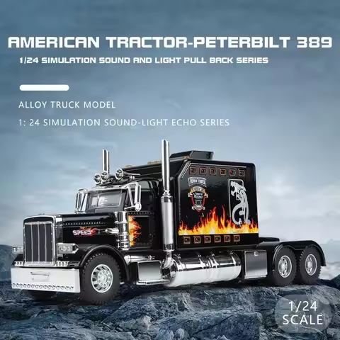 1/24 American tractor-Peterbilt 389 Metal Diecast Alloy Car Collection Ornaments Sound & Light Toys