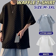 Korean Waffle T Shirt Men Summer New Loose Plus Size Unisex Kosong Plain Oversize Man Tshirt Baju T Shirt Lelaki