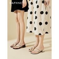 Daphne Chunky Heel Flip-Flops Flip-Flops Women Summer Outer Wear 2023 New Style Rhinestone Soft-Sole