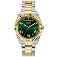Men's Dual-Tone Wristwatch, Green Dial, Stainless Steel Case, Date Display, Water Resistant, Casual 