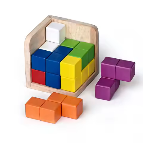 Wooden Logic Cube Puzzles Difficult Brain Teaser for Kids and Adults Educational Toys Problem Solvin