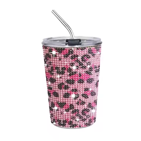 500ml Rhinestone Water Cup Sparkling Reusable Stainless Steel Water Bottle Luxury with Lid Straw Cre