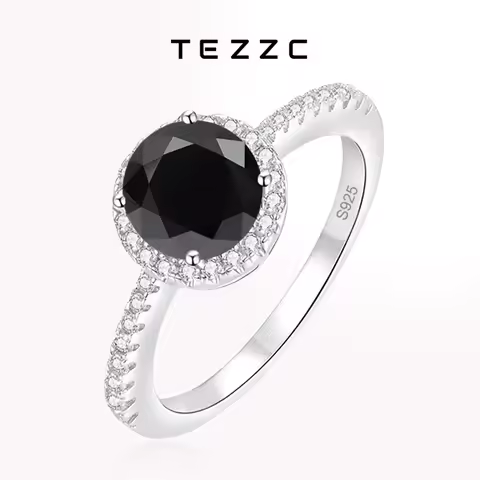 Tezzc 0.5ct 1ct 2ct Black Moissanite Rings Wedding Ring for Women S925 Sterling Silver Engagement Pr