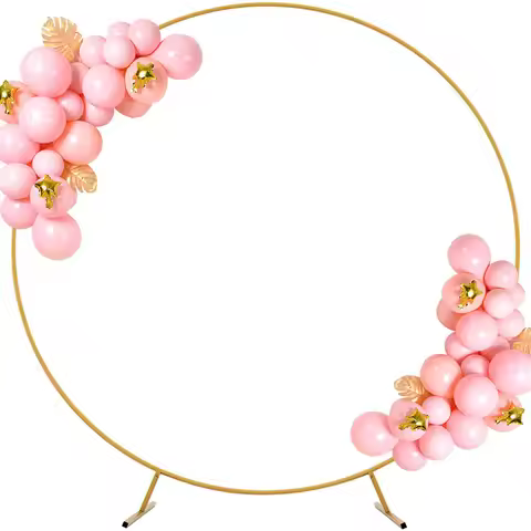 Round Arch Backdrop Stand Kit Large Golden Metal Circle Balloon Arch Frame with Base for Wedding Bir