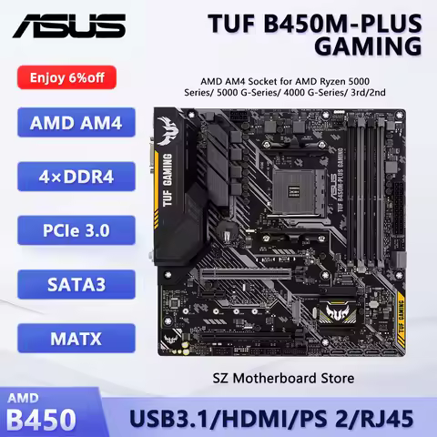 ASUS TUF B450M-PLUS GAMING AM4 Micro ATX Motherboard B450 For AMD Ryzen 7 5800X3D 5800X 5600X CPU DD