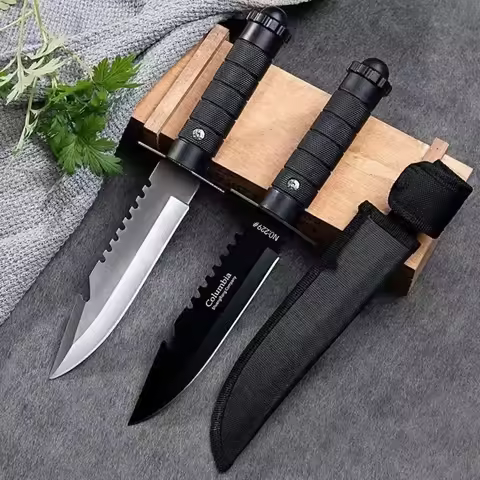 7CR17MOV Jungle Camping Self-defense Steel Sanding Light Tactical Straight Knife Straight Knife ABS 