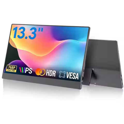 13.3 Inch Portable Monitor HD 1366×768 IPS 72%sRGB VESA Lightweight External Display For Phone Lapto