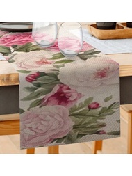 1入組數字印花麻質桌旗,鄉村風格,適用於客廳和餐桌,33*180公分