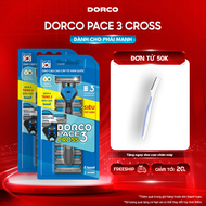 DORCO PACE 3 CROSS - Dao Cạo Râu Hàn Quốc 3 Lưỡi - Hộp 1 Cán và 8 Đầu Cạo