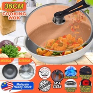 Tollo_regina [ 36CM ] Smokeless & Nonstick Honeycomb Kitchen Cooking Wok with Glass Lid