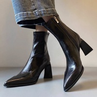 2 Colors Small Size 34-40 Genuine Leather Pointed Toe French Thin Thin Boots 2025 Autumn Winter High