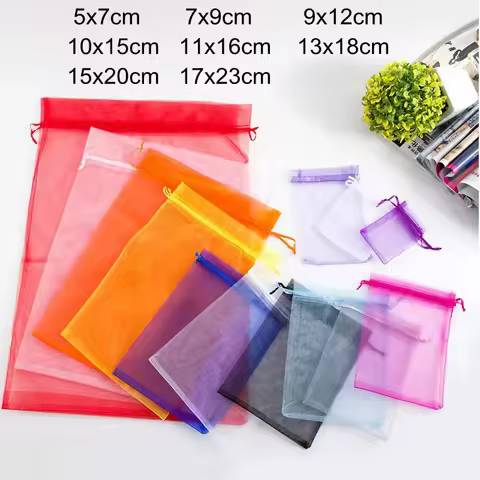 50pcs Organza Bags 7x9 9x12 10x15 13x18 15x20 17x23cm Jewelry Packaging Pouches Wedding Birthday Par