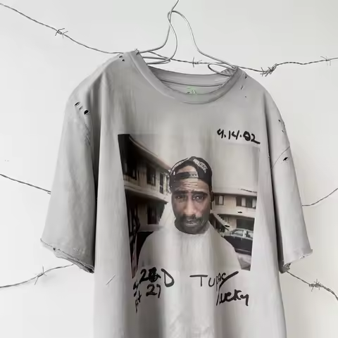 Washed 2Pac THUG LIFE Saint T-Shirt Men Women Top T Shirt Tee