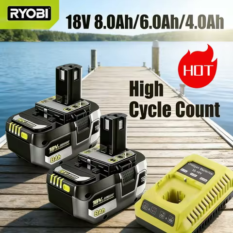Original RYOBI 18V Li-ion Battery, P104 P107 RB18L50 RB18L20 P108 High Capacity Rechargeable Battery