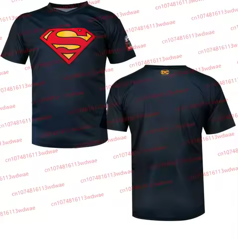Superman Men Skinny T-Shirt V-Neck Short Sleeve Jogger Sport Quick-Drying Sport Fitness Suit Kit Sup
