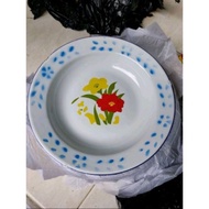 NEW 1 LUSIN PIRING SENG ENAMEL MOTIF BUNGA DIAMETER 22 CM / PIRING MAKAN JADUL ANTI PECAH / PIRING J