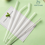 CUP & VASE Glass Straw - Clear White - Free Cleaning Brush - No Box - Length 20cm - 25cm - OH003