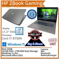 HP gaming core i7 gen 8 Laptop 17" Ram 32GB ssd 256GB+1TB HDD graphic 4gb ful HD Display full set