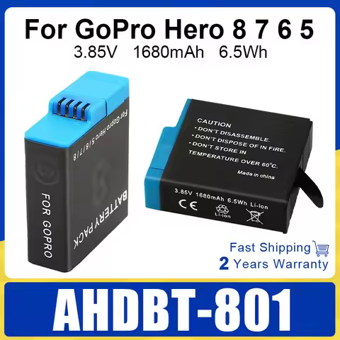 1680mAh Battery For GoPro Hero 8 7 6 5 Li-ion Battery Pack Motion Camera Battery Storage for GoPro H