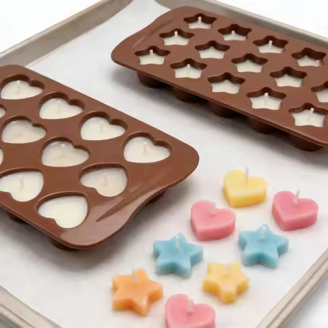 15-Cavity Heart & Star Silicone Mold – Flexible Non-Stick Wax Mold for Candles, Soap, Resin & Party 