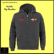 Zipper Hoodie Jacket Ducati Italy Extreme Classic Sportswear Streetwear Sulam -Embroidery