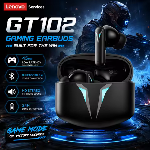 Lenovo GT102 Gaming Earbuds Bluetooth 5.4 Low Latency TWS Headphones HiFi Stereo Bass ENC Mic 24H Pl