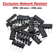 10PCS 9PIN exclusion Network Resistor array DIP 100 220 330 470 680 1K 1.2K 1.5K 2K 2.2K 3.3K 4.7K 1