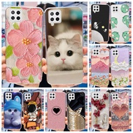 Samsung Galaxy A22 4G SM-A225F A225M Cute Flower Cat Painted Phone Casing Samsung A22 Soft Silicone TPU Case