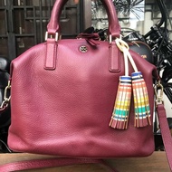 Preloved Tas Tory Burch Multi Color Satchel Logo Mini Maroon Authentic