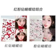 Flash Diamond Face Sticker Ribbon Red Bow Concert Makeup Sticker Diamond Red Diamond Children Stage 