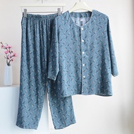 MIESHUT Cotton Silk Pajamas for Women Cardigan Pajamas Summer Thin Pajamas Set Moms Home Clothes Pri