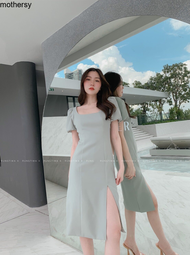 เดรสผ่าหน้าแขนบอลลูน Rivalry Dress - เดรสคอเหลี่ยม ชุดออกงานหรือเป็นแขกงานแต่ง - เดรส RTW.K