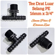 Tee Connector Male Thread Thread 3/ 4" inch to PE Hose 13x16mm Fertigation Hydroponics Aquaponics et