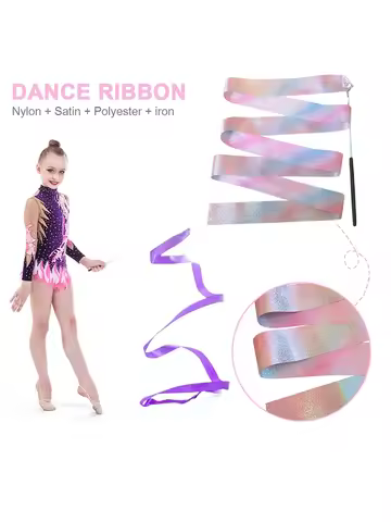 2/4M Colorful Gymnastic Ribbon with Wand Sparkling Dance Ribbon Aesthetic Twirling Ribbon Streamer f