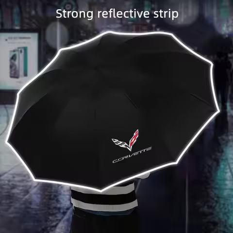 Car Sticker UV Umbrella With LED Flashlight Reflective Stripe Reverse Umbrellas for Corvette C1 C2 C