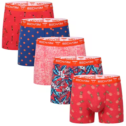 BECHARM Man Underwear Multicolor Cotton Spandex Boxer Briefs Breathable 5 Pack Trunks