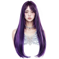 Long Straight Mixed Purple Wig for Women 24 Inch Wig for Hoshino Ai Cosplay, Synthetic Heat Resistan