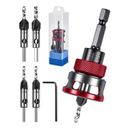 Countersink Drill Bits Set of 7 Pieces Includes 4PCS Four-Flute HSS M2 Tapered Bits and Adjustable D